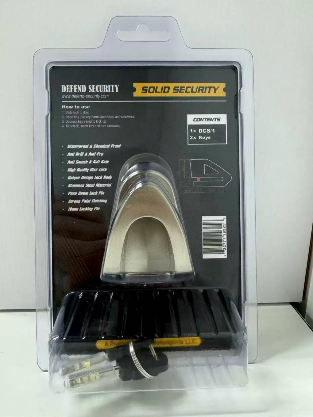 Armor DCS/1 Motorcycle Disc Lock – 10mm Hardened Steel, Security Level 8