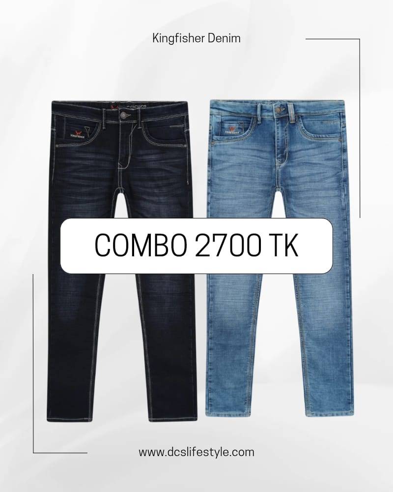 Kingfisher Denim Combo of 02 PCS Blue & Blakish Wash - Size - 34