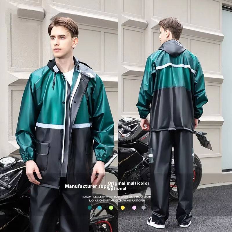 Double Brim Reflective Motorcycle Rain Coat - White - L
